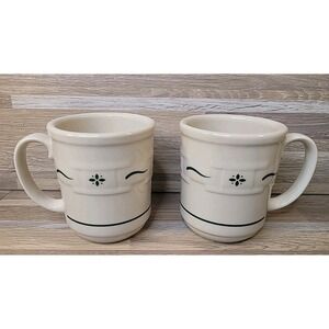 Longaberger Baskets Woven Traditions Traditional Green Coffee Mugs Set of 2